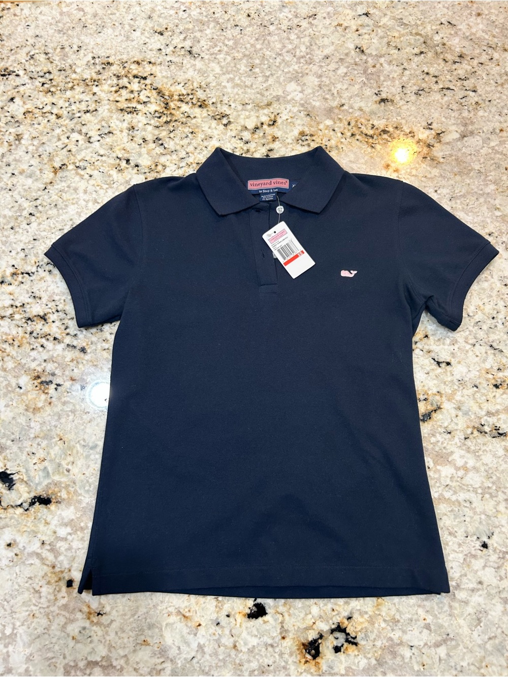 NWT Vineyard Vines Navy Women's Polo with Pink Whale Logo